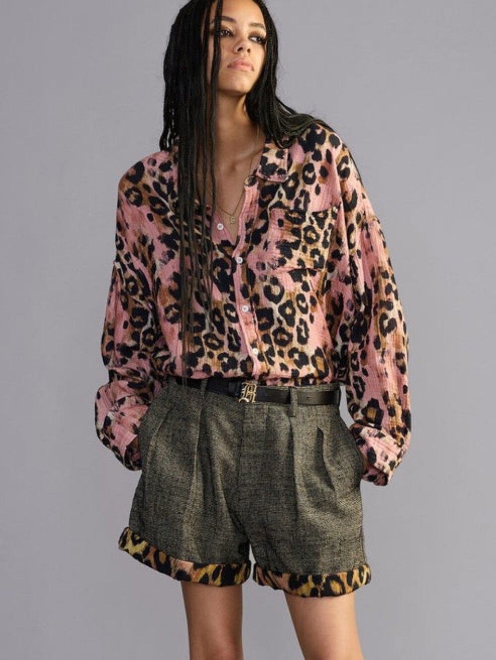 R13 Drop Neck Shirt In pink leopard
